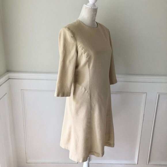 Unger Lightweight Wool Textured Tan Dress 14 - Picture 3 of 6